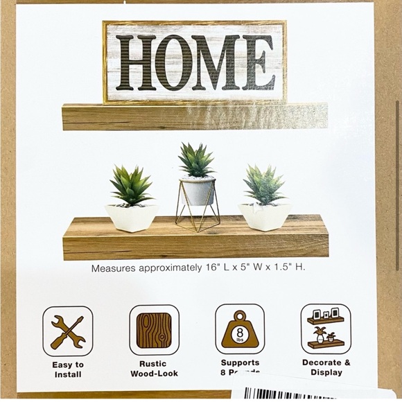 NEW - Floating Shelf Set — Rustic Wood Hanging Rectangle Wall Shelves - Picture 1 of 4